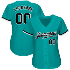 Custom Aqua Black-White Authentic Baseball Jersey