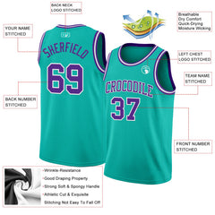 Custom Aqua Purple-White Authentic Basketball Jersey