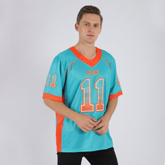 Custom Aqua Orange-White Drift Fashion Football Jersey