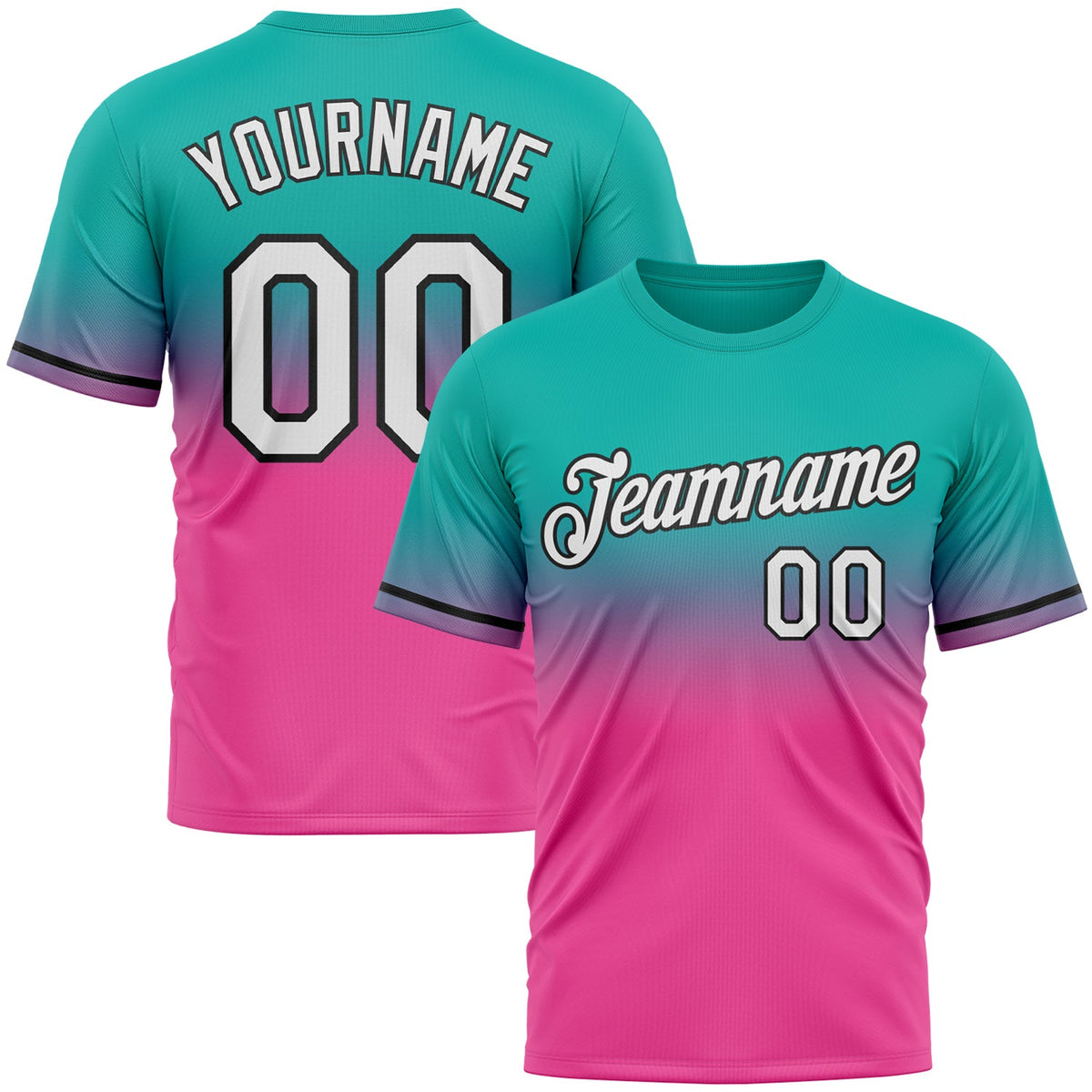 Custom Aqua Pink-Black Fade Fashion Performance T-Shirt