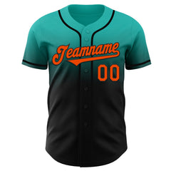 Custom Aqua Orange-Black Authentic Fade Fashion Baseball Jersey