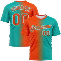 Custom Aqua Orange-White Gradient Fashion Performance T-Shirt