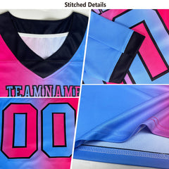 Custom Aqua Neon Pink-Black Authentic Gradient Fashion Scratch Football Jersey