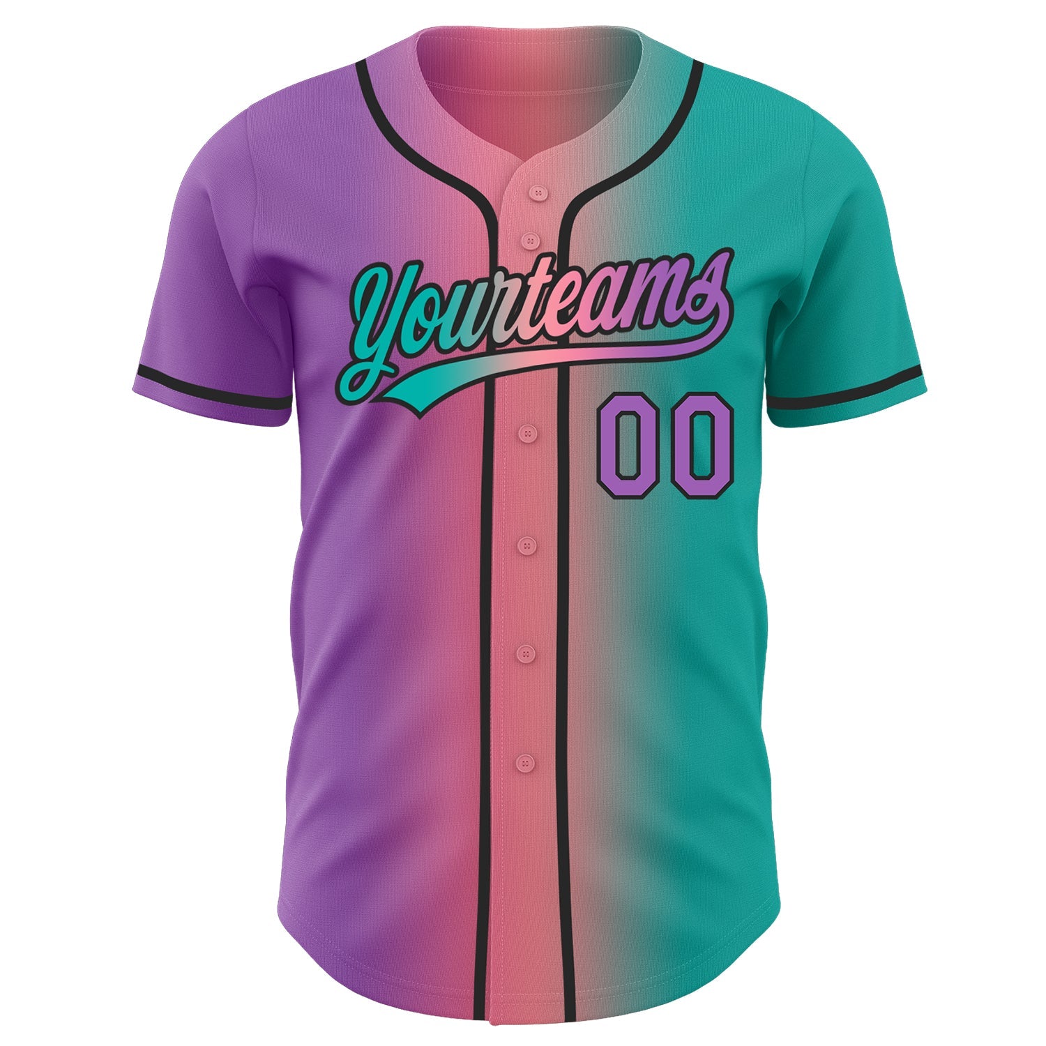 Custom Aqua Medium Purple Medium Pink-Black Authentic Gradient Fashion Baseball Jersey