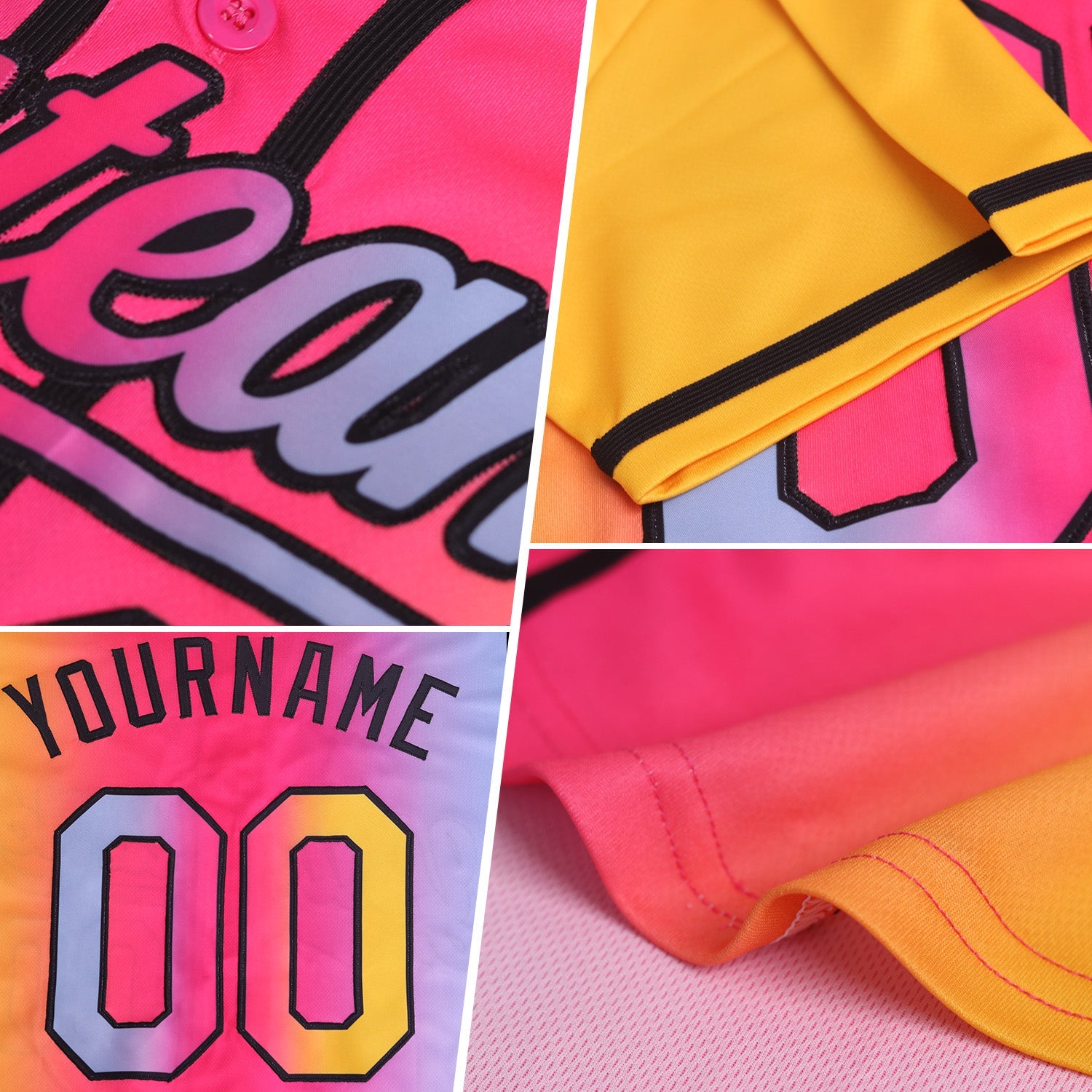 Custom Aqua Medium Purple Neon Pink-Black Authentic Gradient Fashion Baseball Jersey