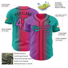 Custom Aqua Medium Purple Neon Pink-Black Authentic Gradient Fashion Baseball Jersey