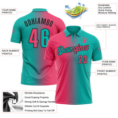 Custom Aqua Neon Pink-Black 3D Gradient Fashion Performance Polo Shirt