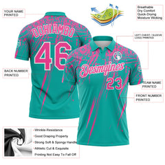 Custom Aqua Pink-White Distressed Scratch Brush Stroke Performance Polo Shirt
