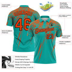 Custom Aqua Orange-Black Distressed Scratch Brush Stroke Performance Polo Shirt