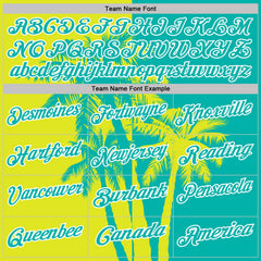 Custom Aqua Neon Yellow-White Hawaii Tropical Coastal Palm Trees Performance Polo Shirt