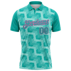 Custom Aqua Ice Blue-Pink Geometric Block Diagonal Line Hatching Performance Polo Shirt
