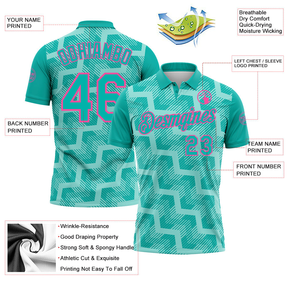 Custom Aqua Ice Blue-Pink Geometric Block Diagonal Line Hatching Performance Polo Shirt