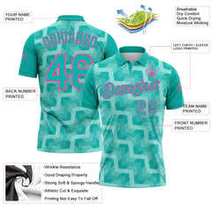 Custom Aqua Ice Blue-Pink Geometric Block Diagonal Line Hatching Performance Polo Shirt