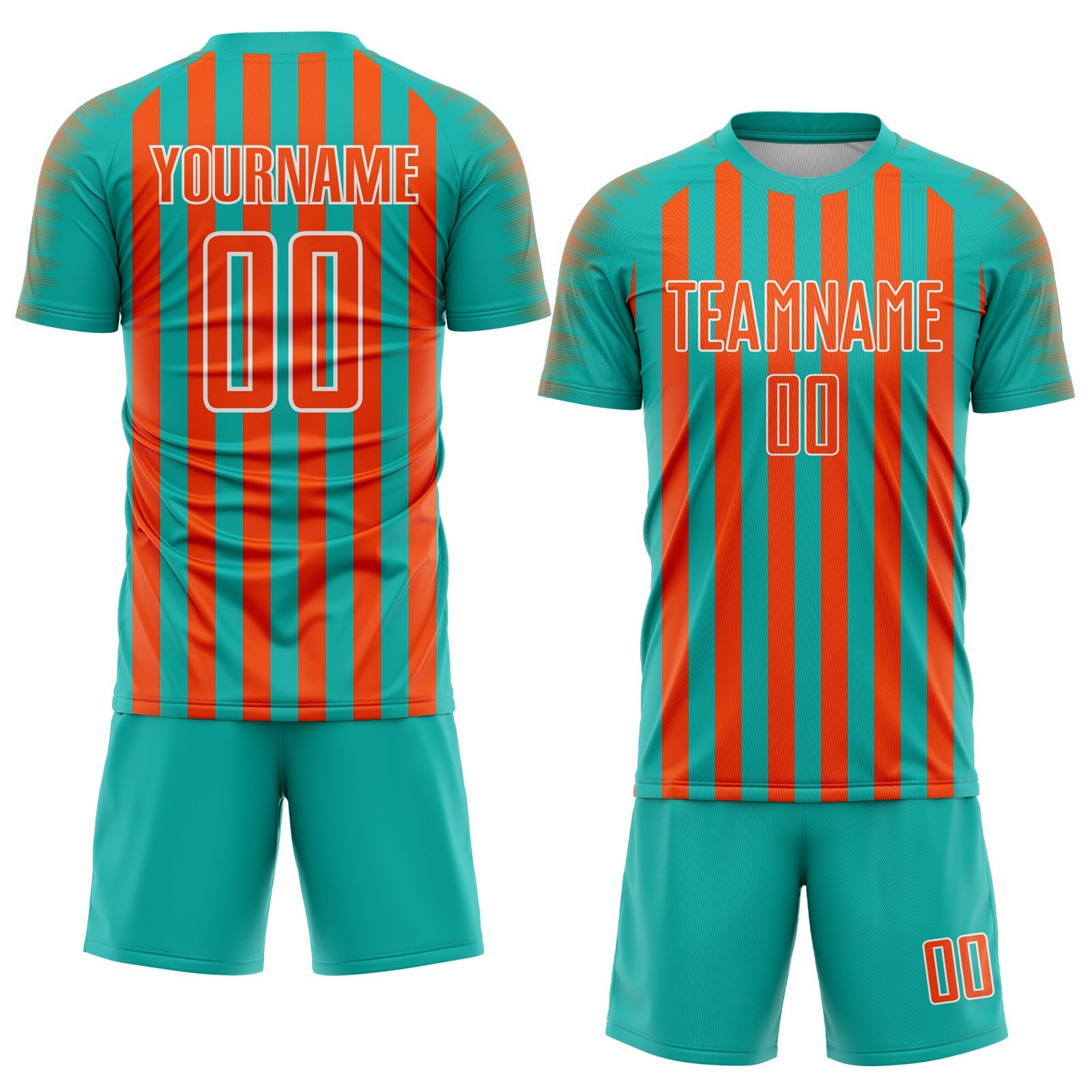 Custom Aqua Orange-White Stripe Sports Sublimation Soccer Uniform Jersey