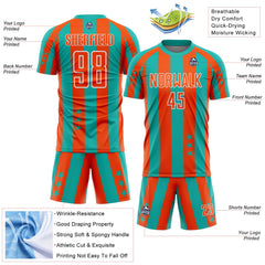 Custom Aqua Orange-White Stars And Stripes Sports Sublimation Soccer Uniform Jersey