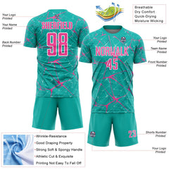 Custom Aqua Pink-White Abstract Network Crackle Sublimation Soccer Uniform Jersey