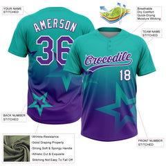 Custom Aqua Purple-White Gradient Style Twinkle Star Two-Button Unisex Softball Jersey