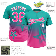 Custom Aqua Pink-White Gradient Style Twinkle Star Two-Button Unisex Softball Jersey