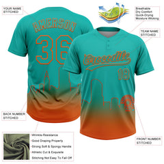 Custom Aqua Orange Miami City Edition Gradient Two-Button Unisex Softball Jersey