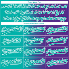 Custom Aqua Purple-White Gradient Horizontal Stripe Two-Button Unisex Softball Jersey